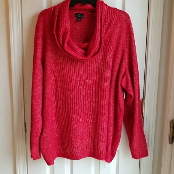 NWOT WORTHINGTON WOMAN RED/ GOLD COWL SWEATER - Picture 2 of 5